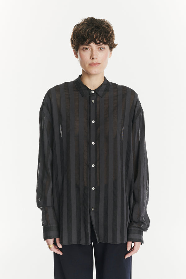 Delikatessen Oversized Rider Shirt In A Black Translucent And Airy Portuguese Cotton And Lyocell