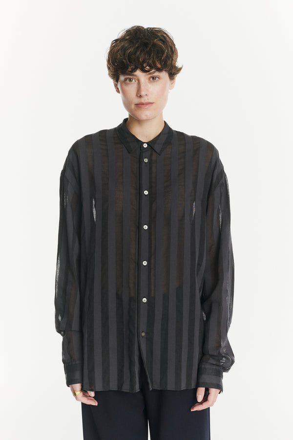 Delikatessen Oversized Rider Shirt In A Black Translucent And Airy Portuguese Cotton And Lyocell