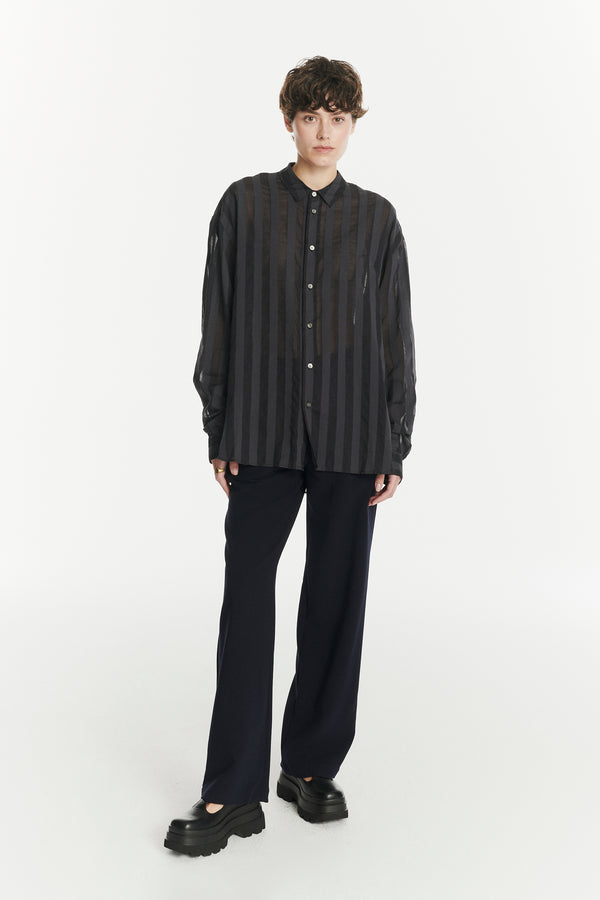 delikatessen Oversized Rider Shirt in a Black Translucent and Airy Portuguese Cotton and Lyocell