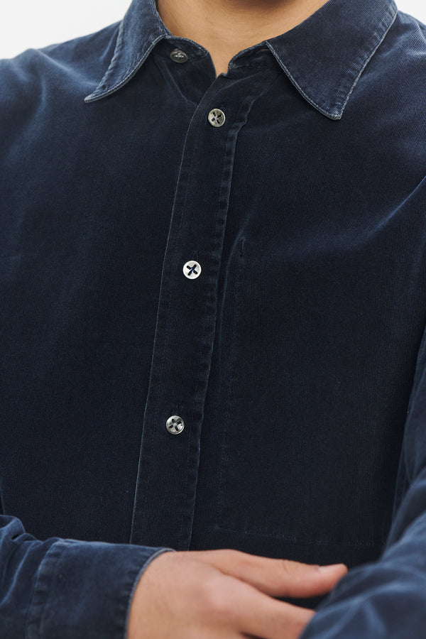 Delikatessen Oversized Rider Shirt In A Fine Soft Navy Italian Corduroy Cotton