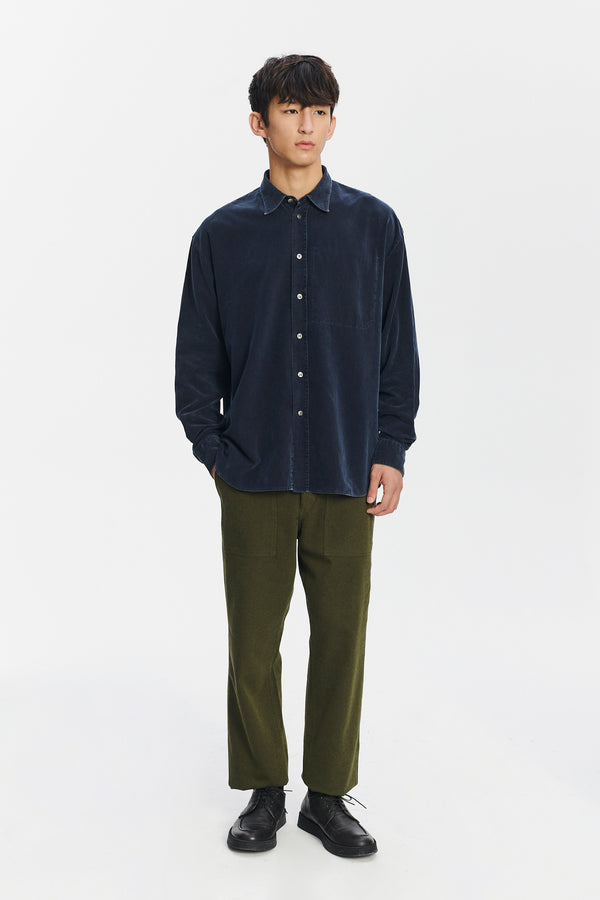 Delikatessen Oversized Rider Shirt In A Fine Soft Navy Italian Corduroy Cotton
