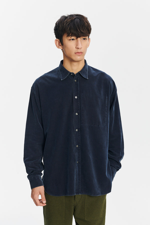 Delikatessen Oversized Rider Shirt In A Fine Soft Navy Italian Corduroy Cotton