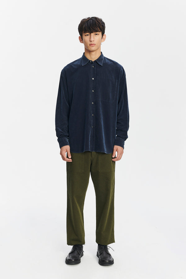 delikatessen Oversized Rider Shirt in a Fine Soft Navy Italian Corduroy Cotton