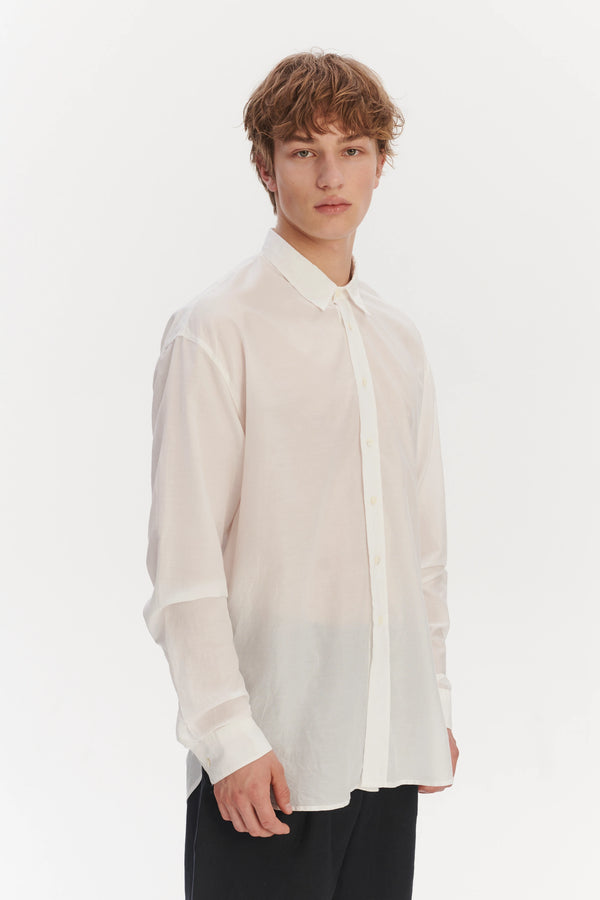 Delikatessen Oversized Rider Shirt In A Smooth White Airy Italian Silk And Cotton
