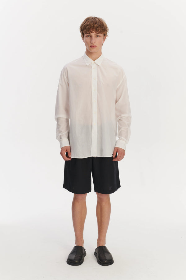 delikatessen Oversized Rider Shirt in a Smooth White Airy Italian Silk and Cotton