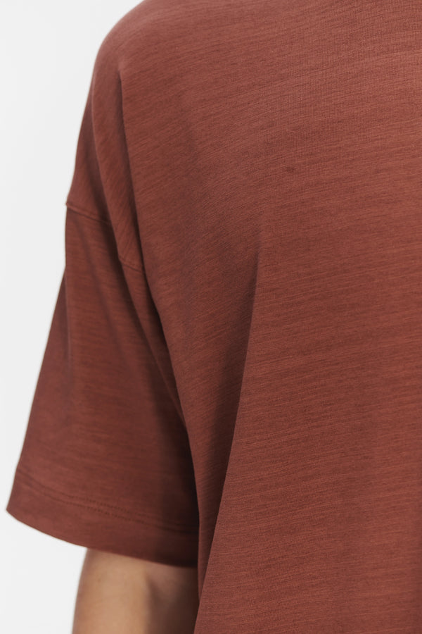 Delikatessen Oversized T-Shirt In A Rusty Red Brown Portuguese Organic Cotton And Lyocell