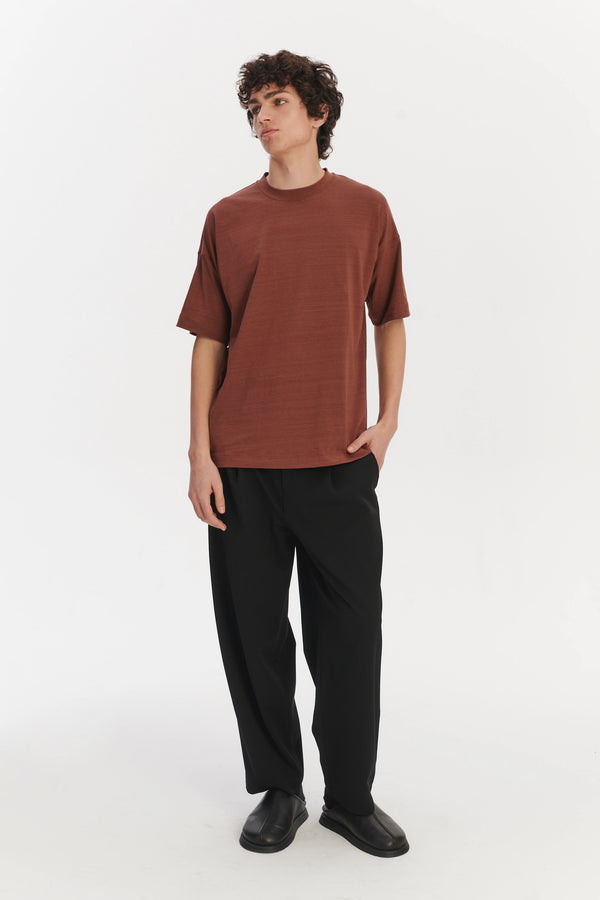 Delikatessen Oversized T-Shirt In A Rusty Red Brown Portuguese Organic Cotton And Lyocell