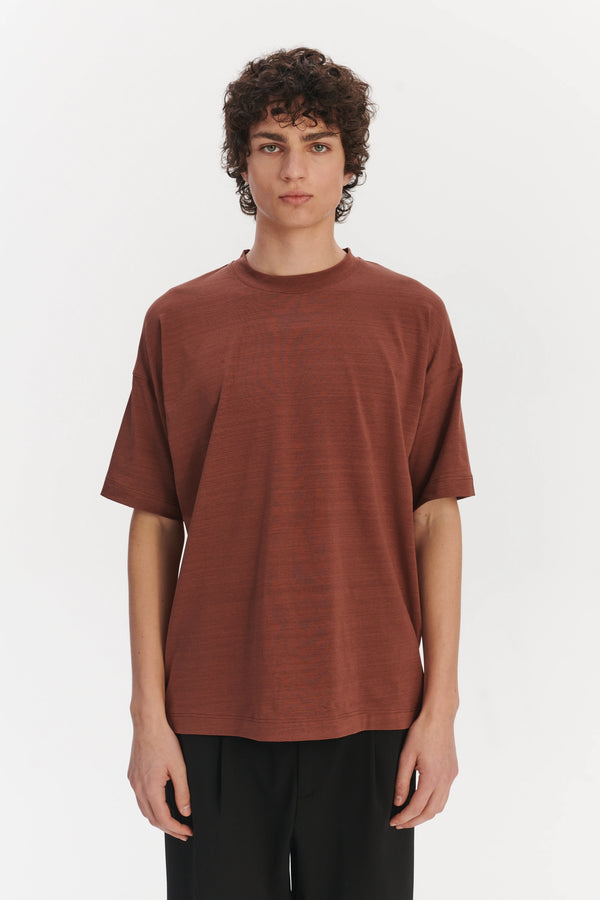 Delikatessen Oversized T-Shirt In A Rusty Red Brown Portuguese Organic Cotton And Lyocell