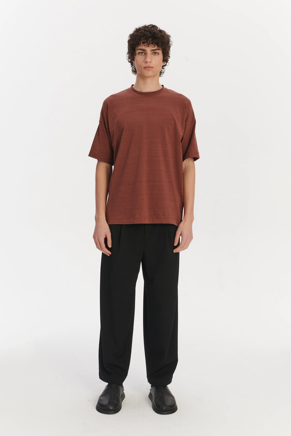delikatessen Oversized T-Shirt in a Rusty Red Brown Portuguese Organic Cotton and Lyocell