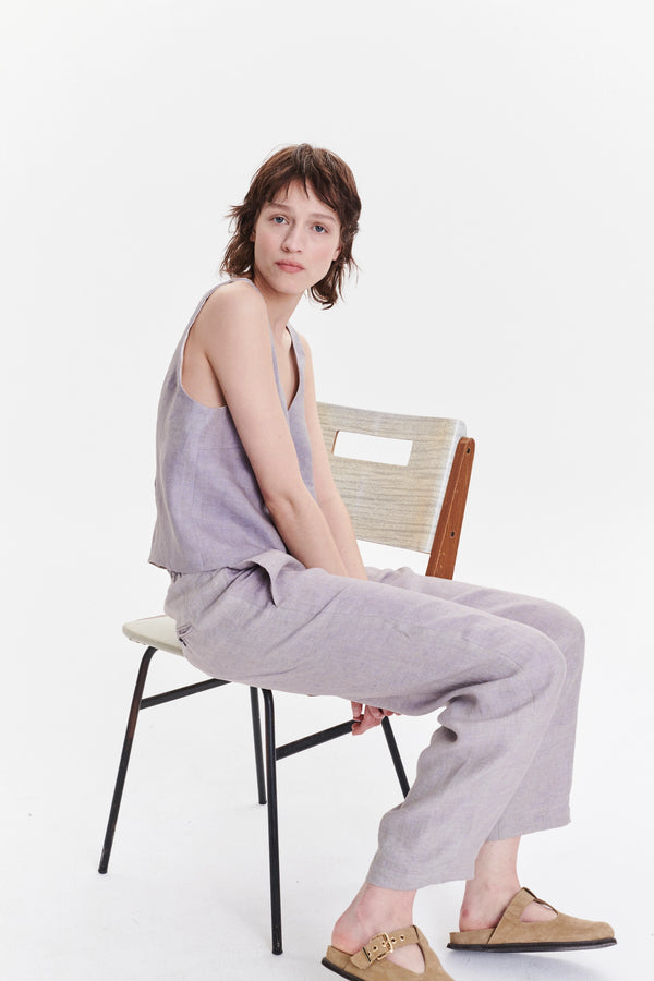 Delikatessen Pants In A Lavender Rich Structured Italian Delavè Linen