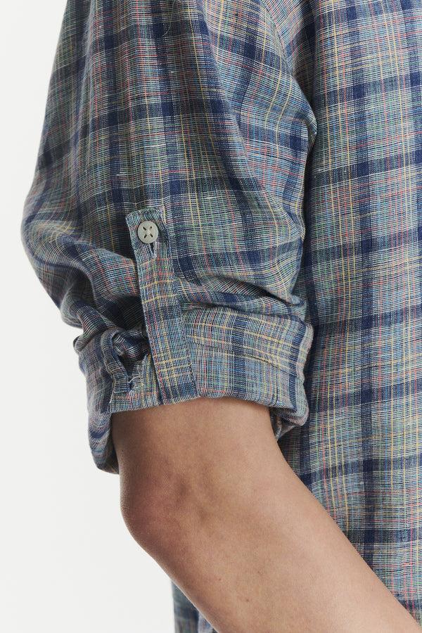 Delikatessen Rare Archive Find - Rolled Sleeves Shirt In The Finest Blue White Yellow Green And Red Chequered Italian LInen