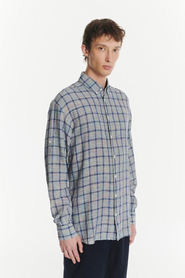 Delikatessen Rare Archive Find - Rolled Sleeves Shirt In The Finest Blue White Yellow Green And Red Chequered Italian LInen