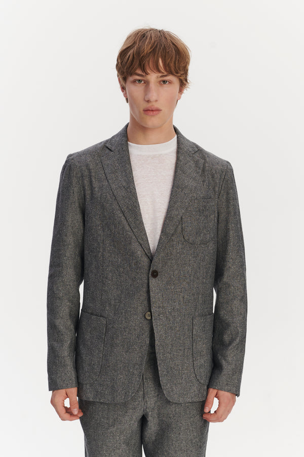 Delikatessen Relaxed Blazer In A Grey Blend Of Italian Virgin Wool Silk And Linen By Zignone