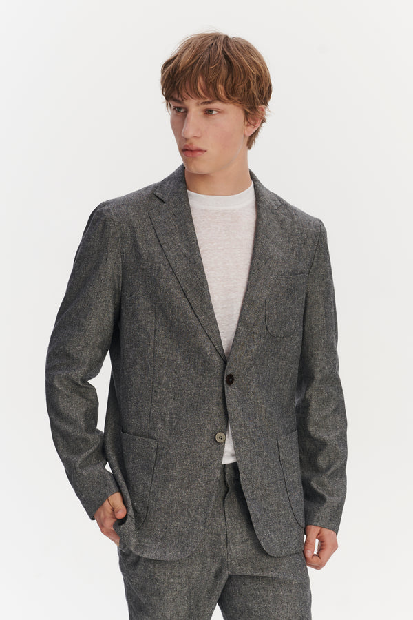 Delikatessen Relaxed Blazer In A Grey Blend Of Italian Virgin Wool Silk And Linen By Zignone