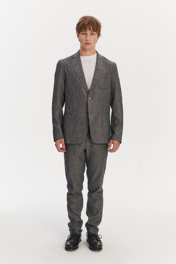 delikatessen Relaxed Blazer in a Grey Blend of Italian Virgin Wool Silk and Linen by Zignone