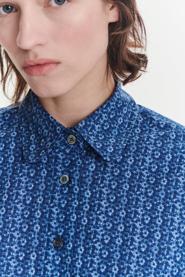 Delikatessen Relaxed Blouse In A Blue Abstract Flower Print Italian Cotton