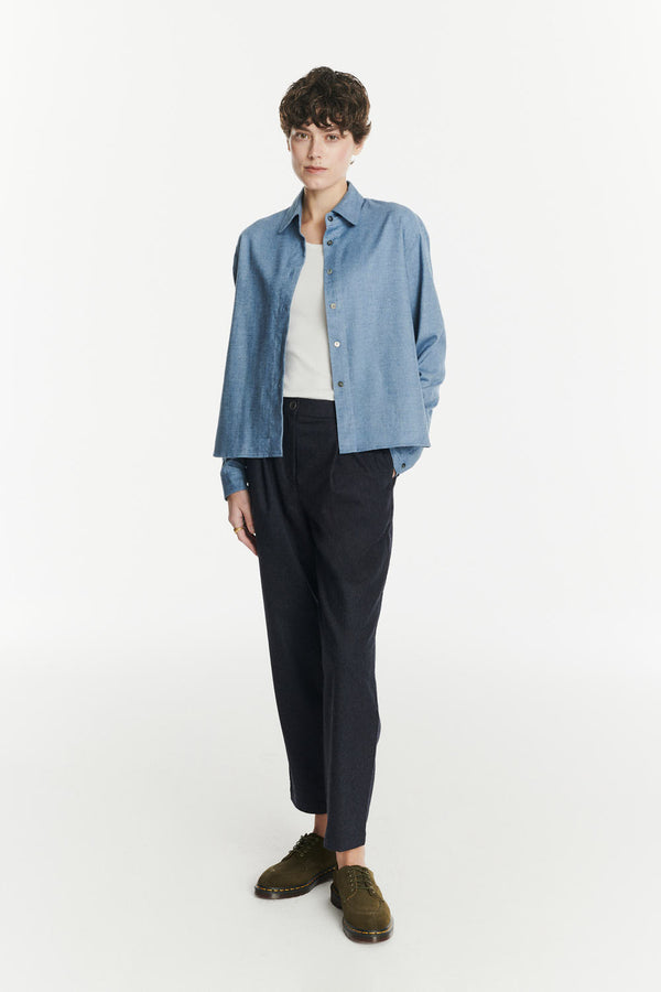 Delikatessen Relaxed Blouse In A Blue Soft Italian Lyocell And Cotton Flannel