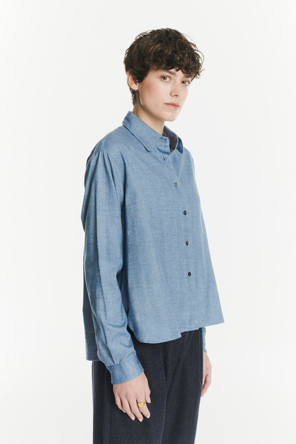 Delikatessen Relaxed Blouse In A Blue Soft Italian Lyocell And Cotton Flannel