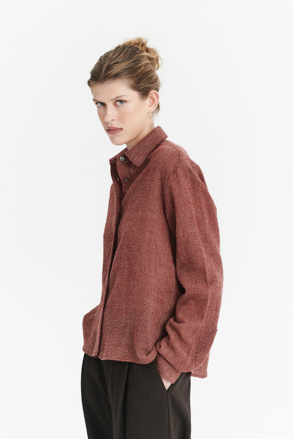 Delikatessen Relaxed Blouse In The Finest Worsted Peach Wine Red Japanese Wool