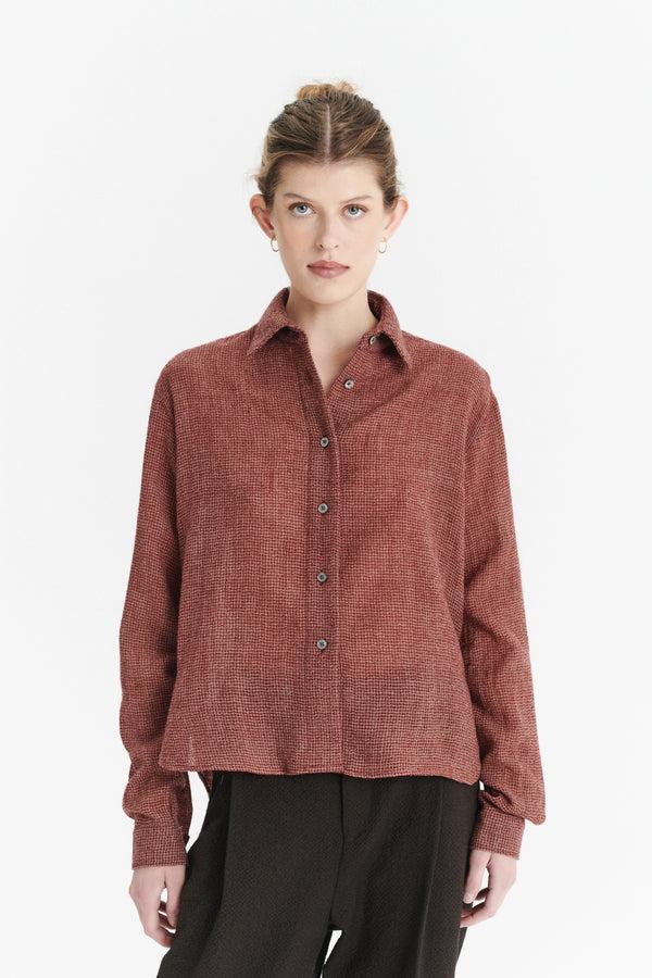 Delikatessen Relaxed Blouse In The Finest Worsted Peach Wine Red Japanese Wool