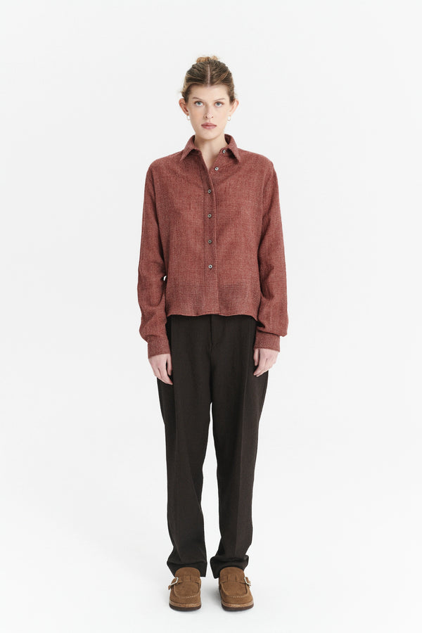 delikatessen Relaxed Blouse in the Finest Worsted Peach Wine Red Japanese Wool