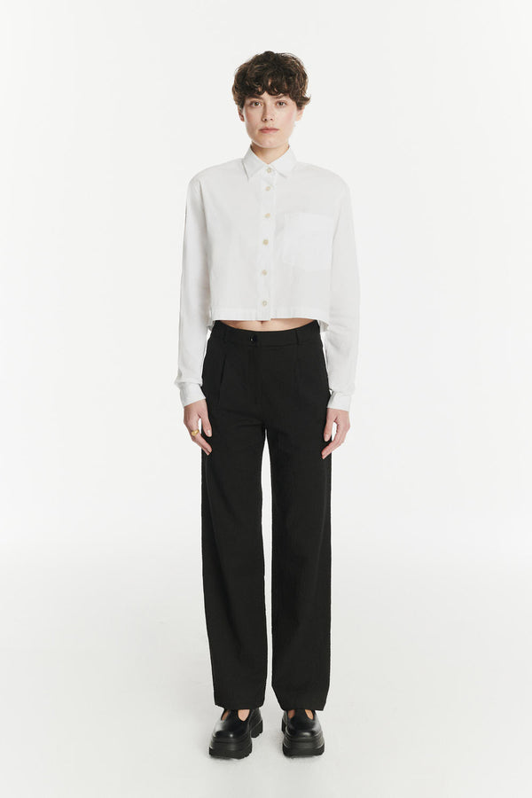 Delikatessen Relaxed Cropped Shirt In A Crisp White Italian Cotton Nylon And Lycra