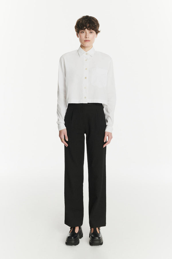 Delikatessen Relaxed Cropped Shirt In A Crisp White Italian Cotton Nylon And Lycra