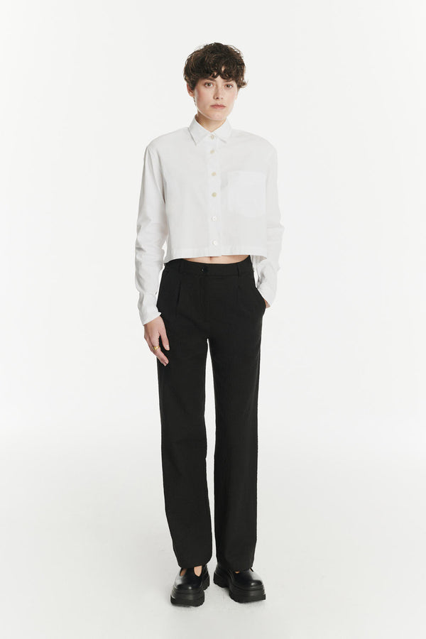 delikatessen Relaxed Cropped Shirt in a Crisp White Italian Cotton Nylon and Lycra