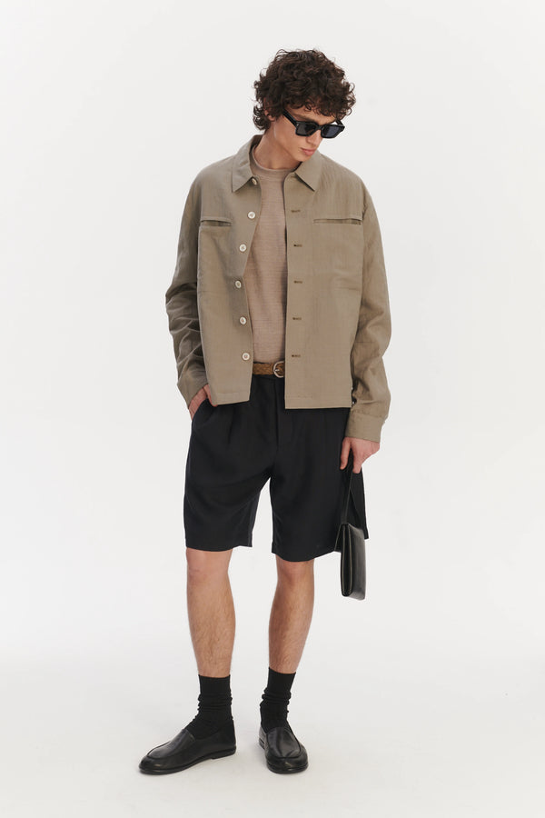 Delikatessen Relaxed Jacket In A Beige Italian Virgin Wool And Linen