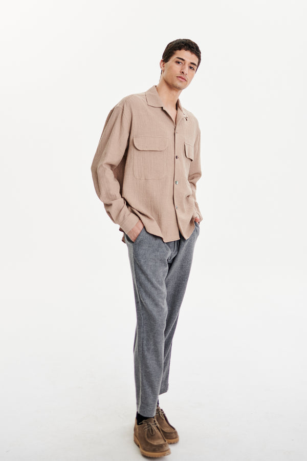 Delikatessen Relaxed Oversized Leisure Shirt In A Soft Cashmere And Cotton Seersucker