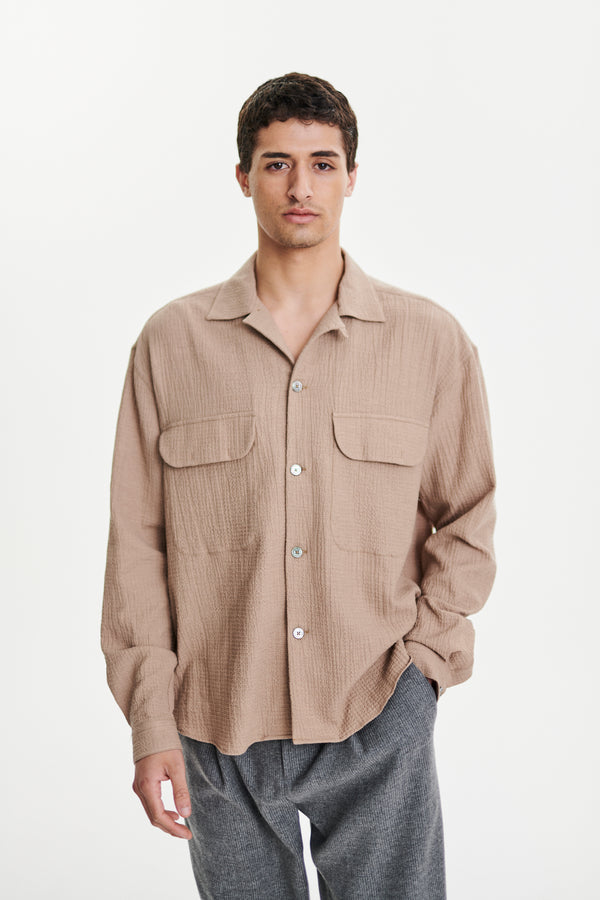 Delikatessen Relaxed Oversized Leisure Shirt In A Soft Cashmere And Cotton Seersucker