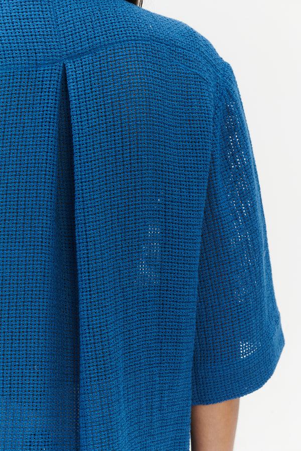 Delikatessen Relaxed Shirt Jacket In A Blue Crochet Like Fabric