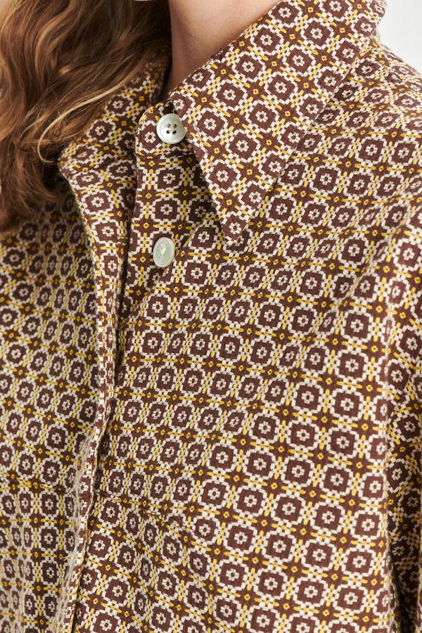 Delikatessen Relaxed Shirt Jacket In A Brown And Yellow Jacquard Woven Portuguese Cotton