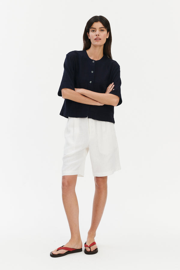 Delikatessen Relaxed Shirt Jacket In A Dark Navy Airy Structural Portuguese Cotton