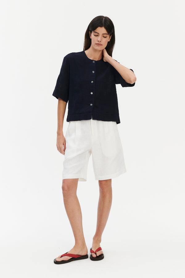 Delikatessen Relaxed Shirt Jacket In A Dark Navy Airy Structural Portuguese Cotton