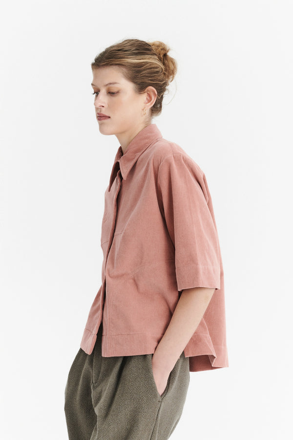 Delikatessen Relaxed Shirt Jacket In A Dusty Pink Japanese Mini Corduroy Cotton