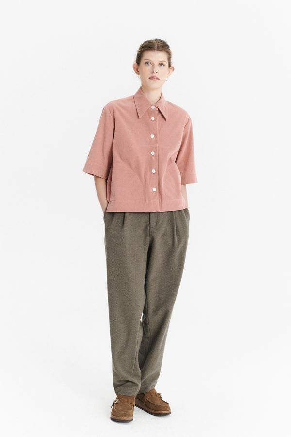 delikatessen Relaxed Shirt Jacket in a Dusty Pink Japanese Mini Corduroy Cotton