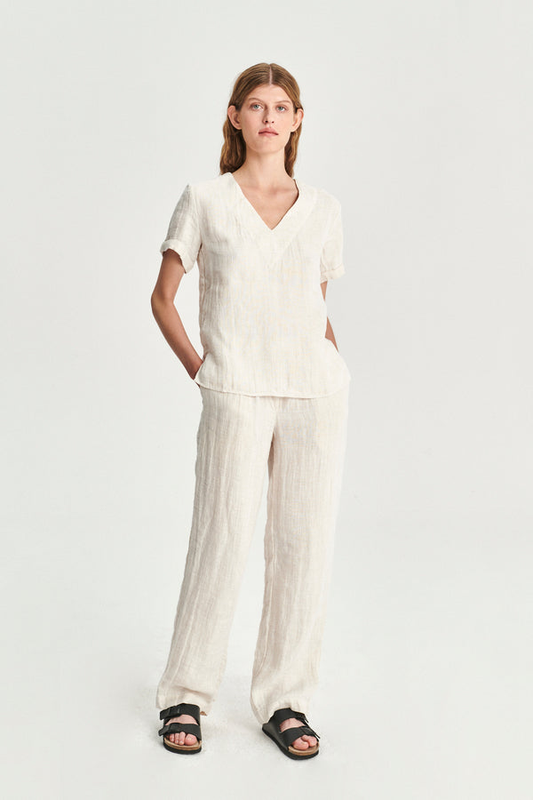 Delikatessen Relaxed Top In A Double Sided Off-White Fatigue Italian Linen