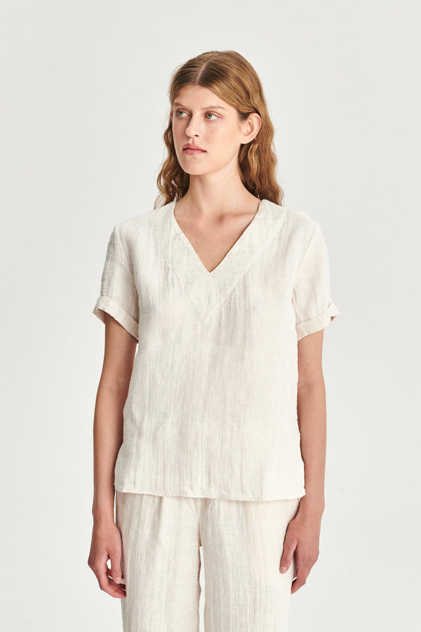 Delikatessen Relaxed Top In A Double Sided Off-White Fatigue Italian Linen