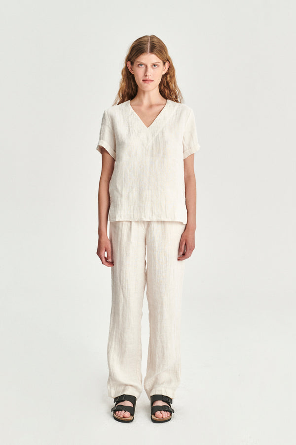 delikatessen Relaxed Top in a Double Sided Off-White Fatigue Italian Linen