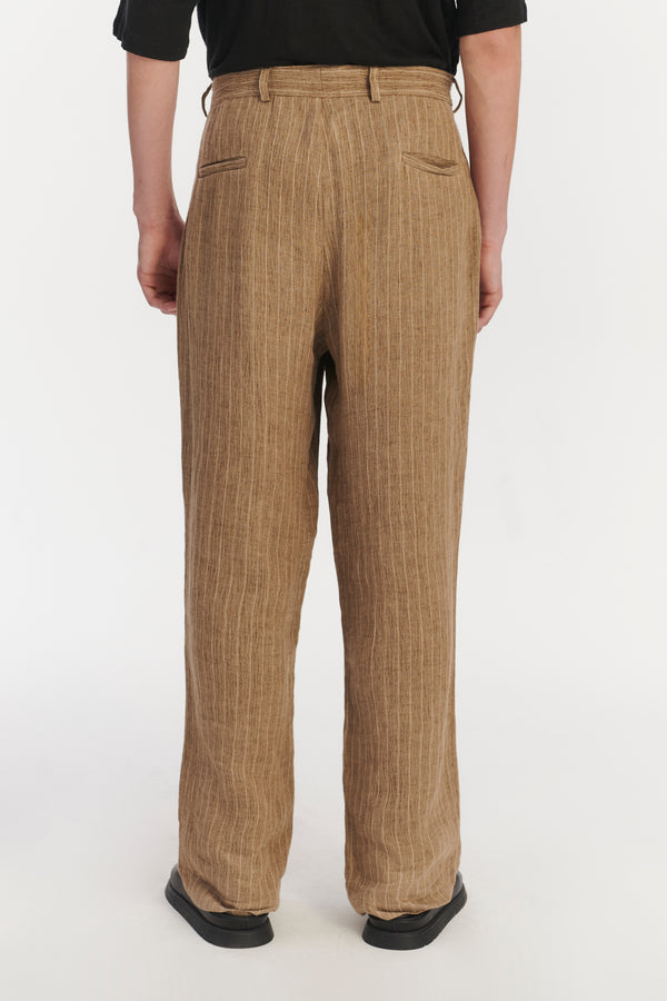 Delikatessen Relaxed Wide Leg Trousers In A Camel Fluid Italian Linen And Viscose