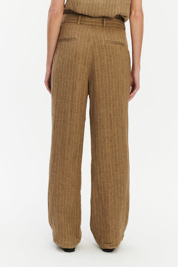 Delikatessen Relaxed Wide Leg Trousers In A Camel Fluid Italian Linen And Viscose - Unisex