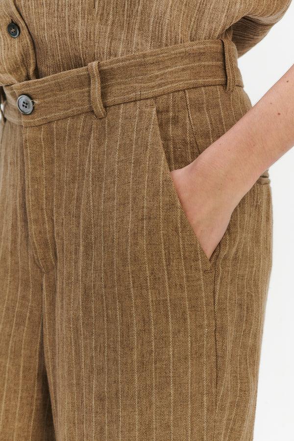 Delikatessen Relaxed Wide Leg Trousers In A Camel Fluid Italian Linen And Viscose - Unisex