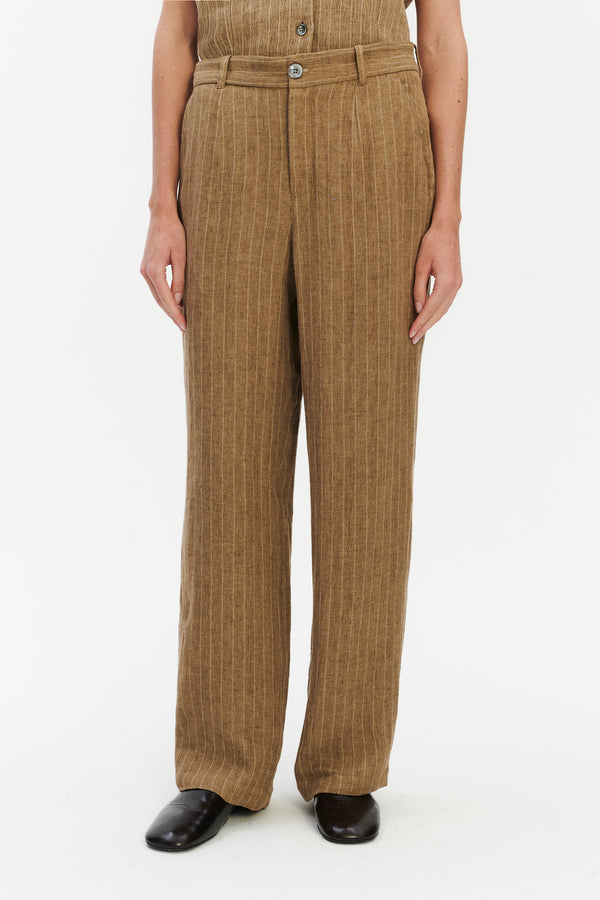 delikatessen Relaxed Wide Leg Trousers in a Camel Fluid Italian Linen and Viscose - Unisex