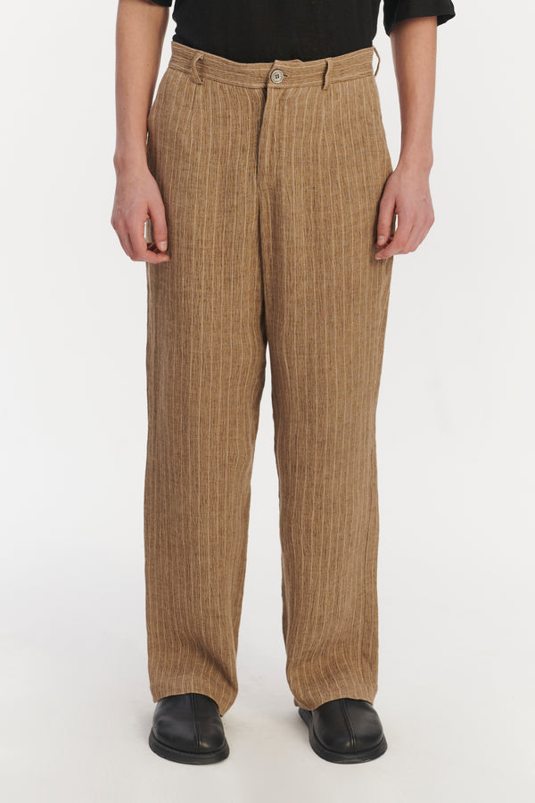 delikatessen Relaxed Wide Leg Trousers in a Camel Fluid Italian Linen and Viscose
