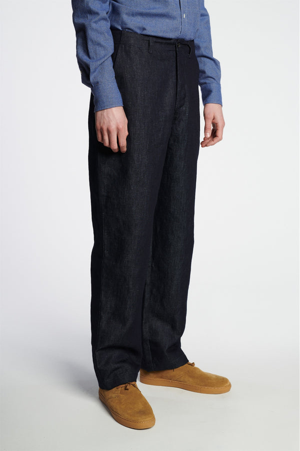 Delikatessen Rolling Hills Trousers In A Rinsed Dark Blue Italian Denim Mix Of Hemp And Cotton