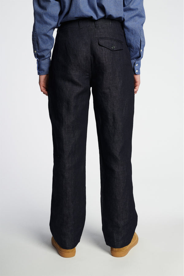 Delikatessen Rolling Hills Trousers In A Rinsed Dark Blue Italian Denim Mix Of Hemp And Cotton
