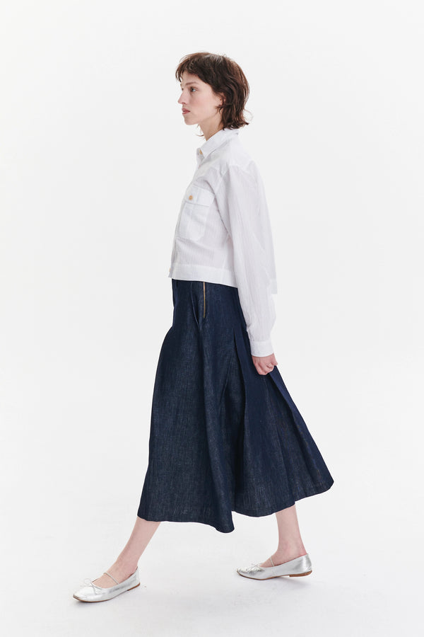 Delikatessen Shirt Jacket In A White Soft Portuguese Cotton And Linen Seersucker