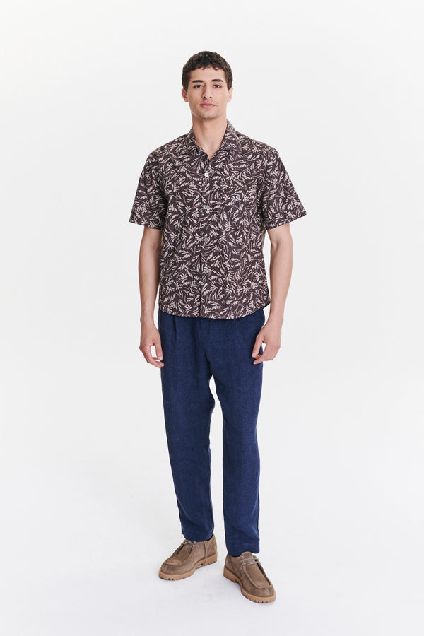delikatessen Short Sleeve Camp Collar Shirt in a Subtle Brown and Off White Floral Printed Italian Cotton delikatessen Short Sleeve Camp Collar Shirt in a Subtle Brown and Off White Floral Printed Italian Cotton