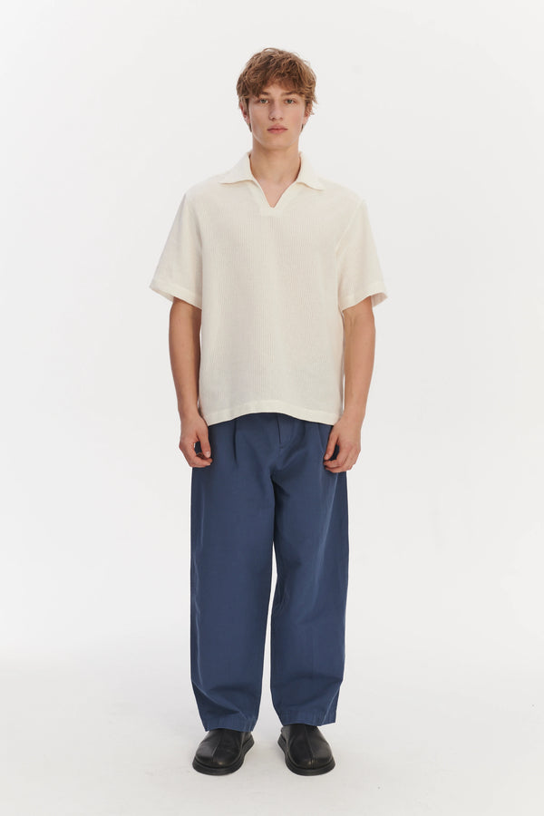 delikatessen Short Sleeve Pop Over Shirt in a Cream White Airy Structural Portuguese Cotton